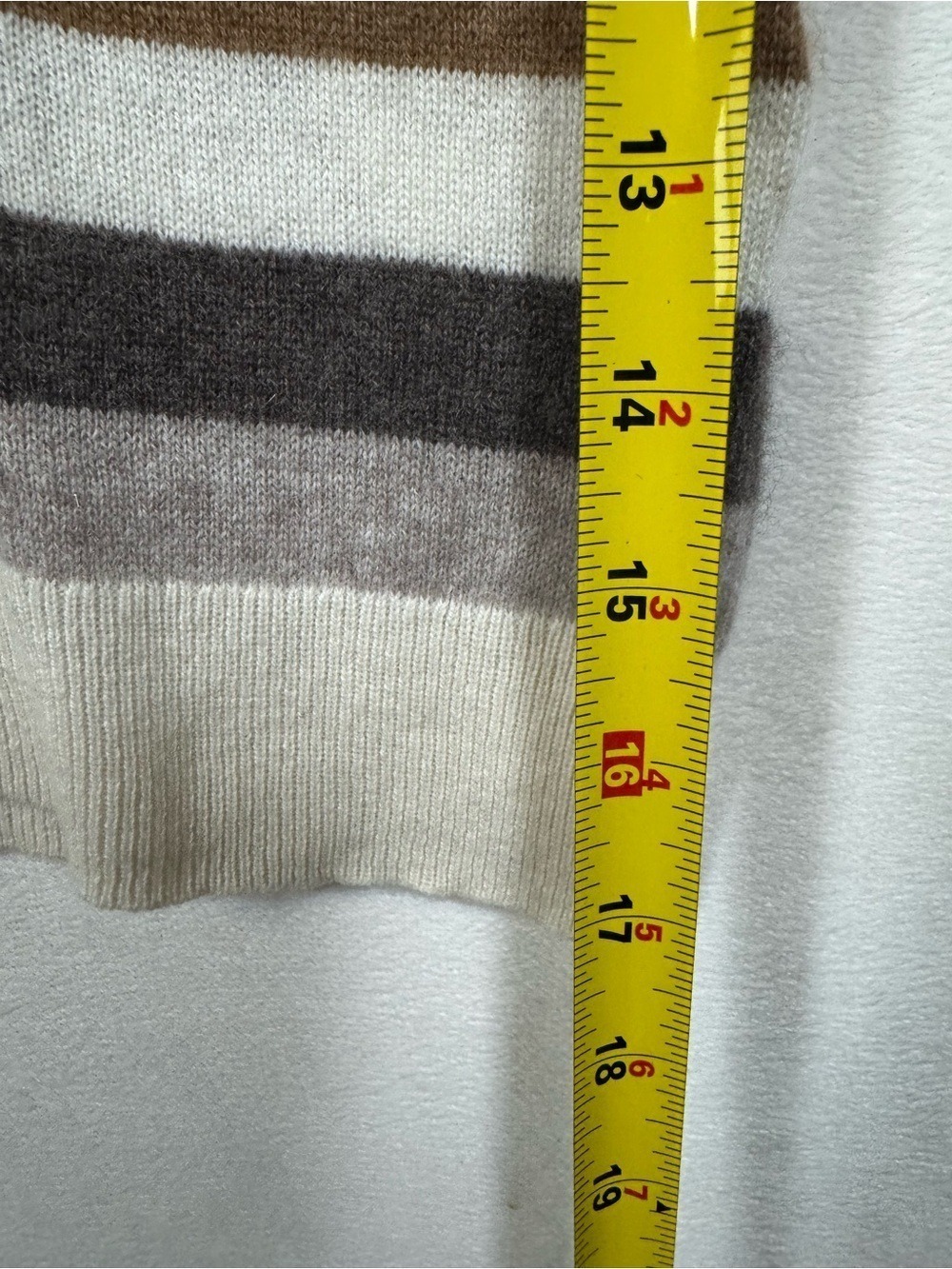 Hudson Bay Striped V-Neck Cashmere Sweater in Cream, Brown & Tan Medium - Picture 5 of 6